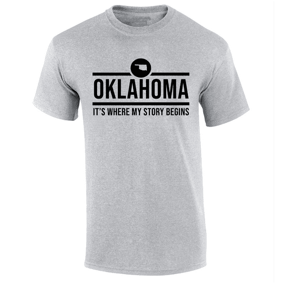 Mens Oklahoma Tshirt Oklahoma It's Where My Story Begins Short Sleeve T-shirt-Sports Grey-4xl