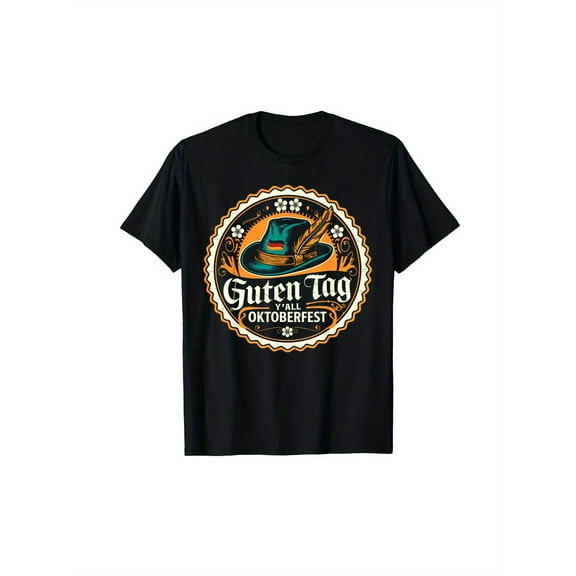 Mens Oktoberfest Graphic Tee Black S-5XL Loose Fit Cotton Comfortable Printed Shirt, Casual Party Vintage Bavarian Style