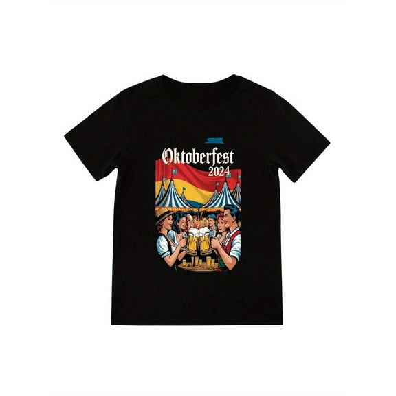 Mens Oktoberfest Graphic Tee Black S-5XL Vintage Style, Short Sleeve, Crew Neck with Festive Print