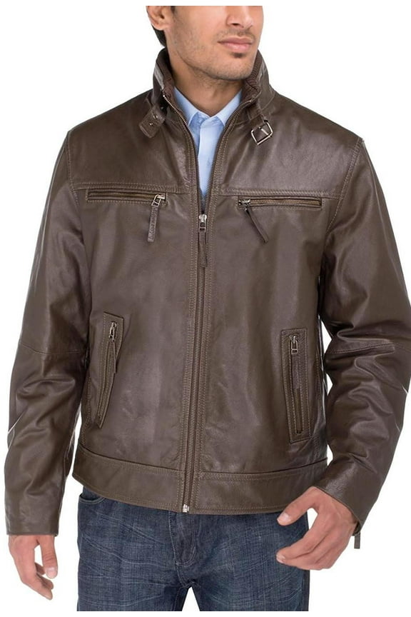 Mens Olive Coat Luciano Natazzi Quality Cowhide PDM Leather