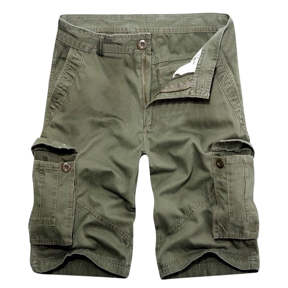 Mens Olive Green Cargo Shorts, Multi - Pockets, Rugged Build, Summer Outdoor Activities & Work
