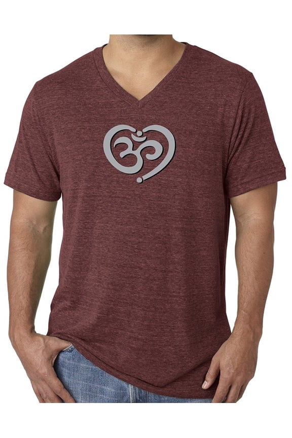 Mens Om Heart TriBlend Yoga V-neck Tee - Maroon, LG