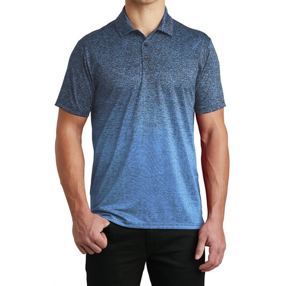 Mens Ombre Heather Polyester Polo Carolina Blue/ True Navy X-Small