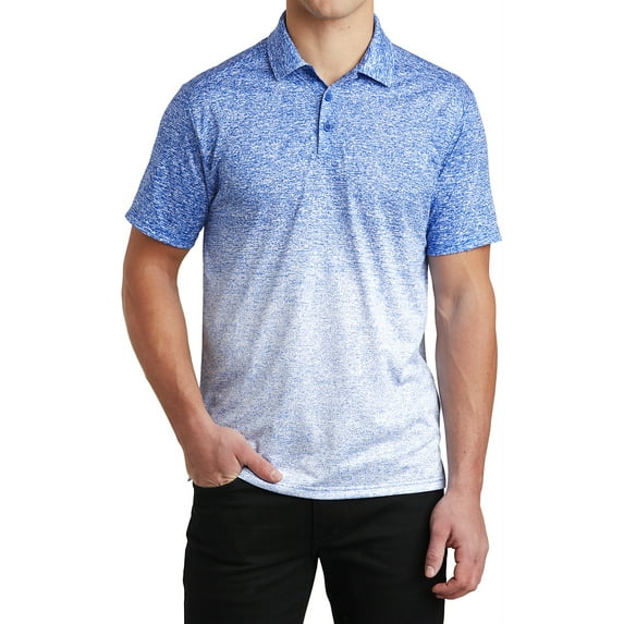 Mens Ombre Heather Polyester Polo White/ True Royal Large