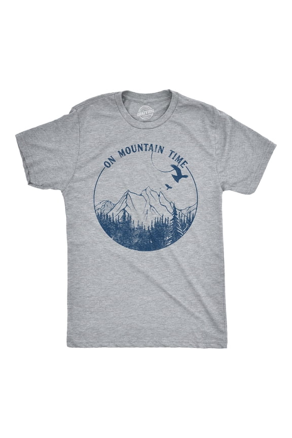 Mens On Mountain Time T shirt Cute Hiking Camping Gift Happy Camper Tee for Guys Graphic Tees