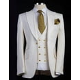 thumbnail image 1 of Mens One Button Peak Lapel Vested Wedding Suit with Gold buttons in White, 1 of 1
