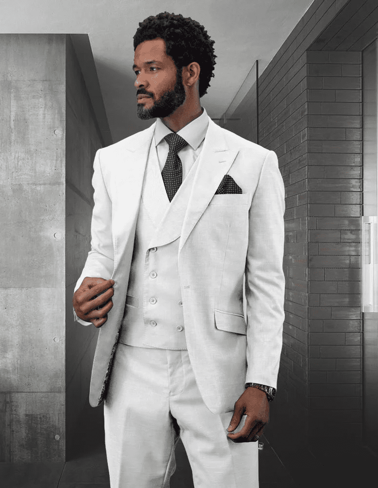 Mens One Button Peak Lapel Vested Wedding Suit with White buttons in ...