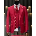 thumbnail image 1 of Mens One Button Peak Lapel Vested Wool Suit with Gold buttons in Red, 1 of 1