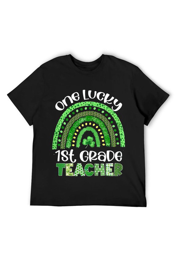 Mens One Lucky 1st Grade Teacher Rainbow Shamrock Patrick's Day T-Shirt Black