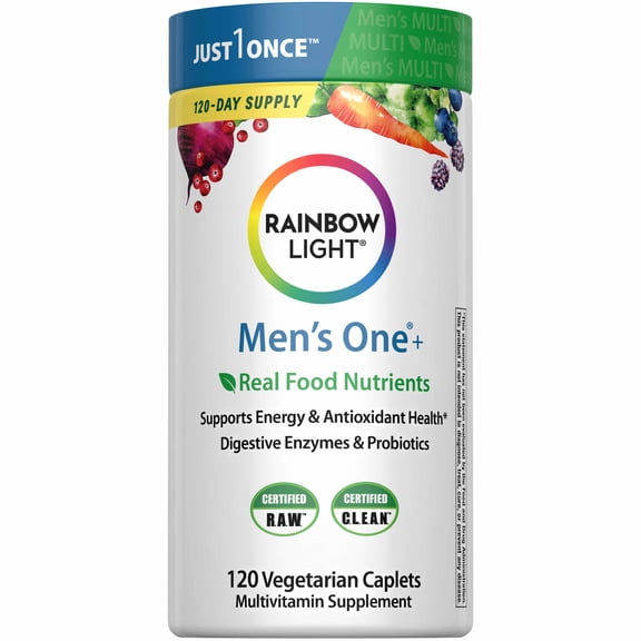Mens One Multivitamin with Vitamin C, D and Zinc | 120 Vegetarian Caplets | by Rainbow Light