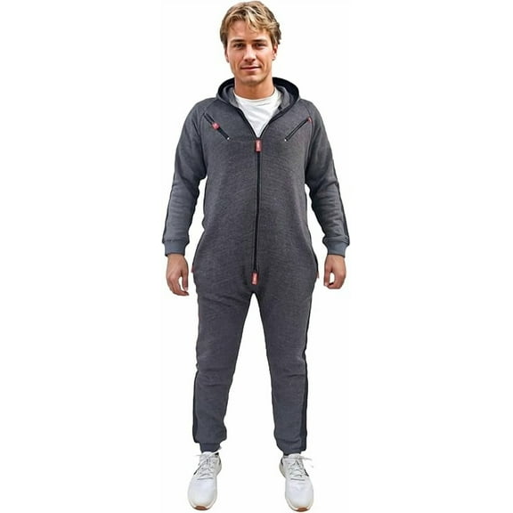 Men’s Onesies, Unisex Plain One-Piece Pajama Jumpsuit – Hooded Plain Onesies for Men, Cozy Adult Loungewear Playsuit