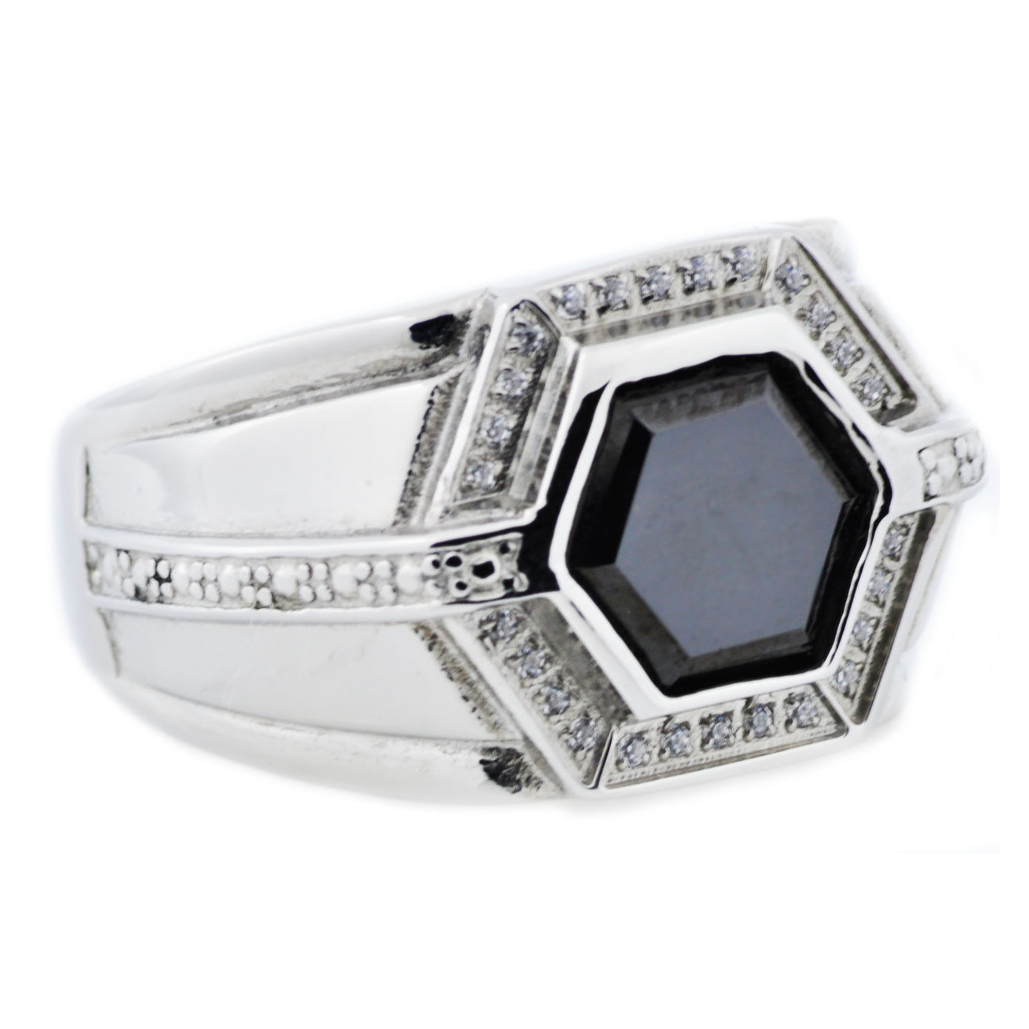 Mens Onyx And Stainless Steel Ring With Cubic Zirconia