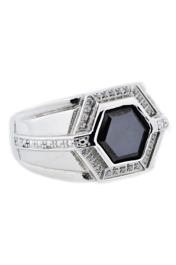 Mens Onyx And Stainless Steel Ring With Cubic Zirconia