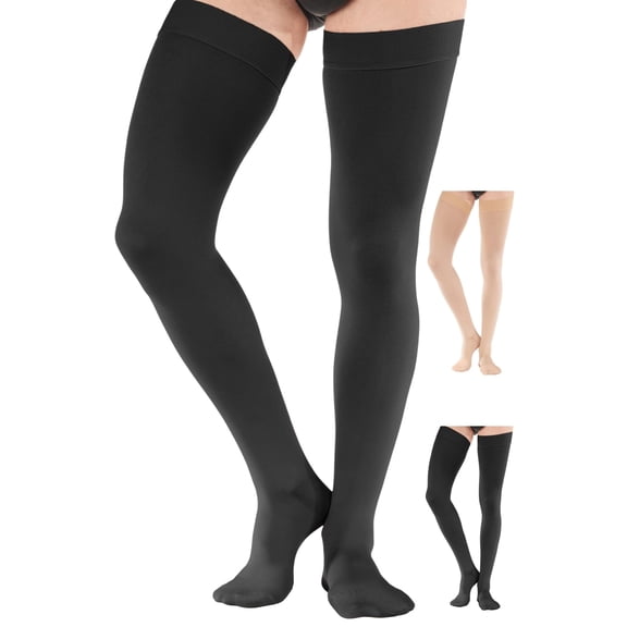 Men Opaque Compression Thigh High for Circulation 20-30mmHg Black, X-Large