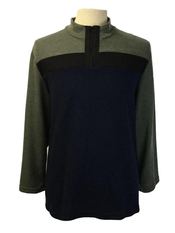 Mens Open-Back Shoulder Snap Pullover- Navy/Olive