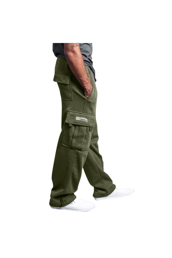 Mens Open Bottom Cargo Sweatpants - Baggy Cotton Straight Leg Drawstring Waist with Pockets Gym & Lounge Sweatpants for Daily​ Army Green 2XL