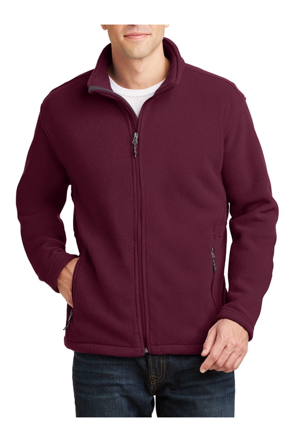 Mens Open Cuffs Midweight Value Polyester Fleece Jacket Maroon Large