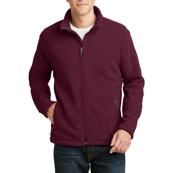 Mens Open Cuffs Midweight Value Polyester Fleece Jacket Maroon Small