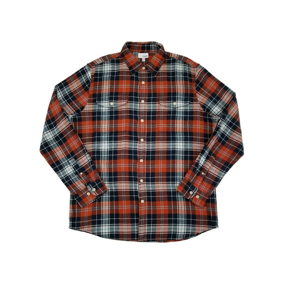 Mens Orange Blue & White Plaid Long Sleeve Button-Down Flannel Shirt 2XLT