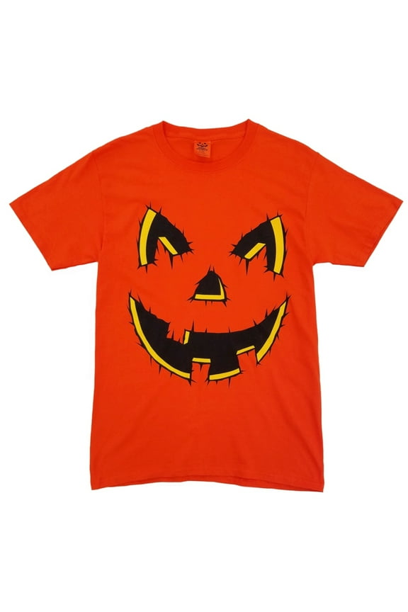 Mens Orange Jack-O-Lantern Pumpkin Halloween Crew Neck T-Shirt Small