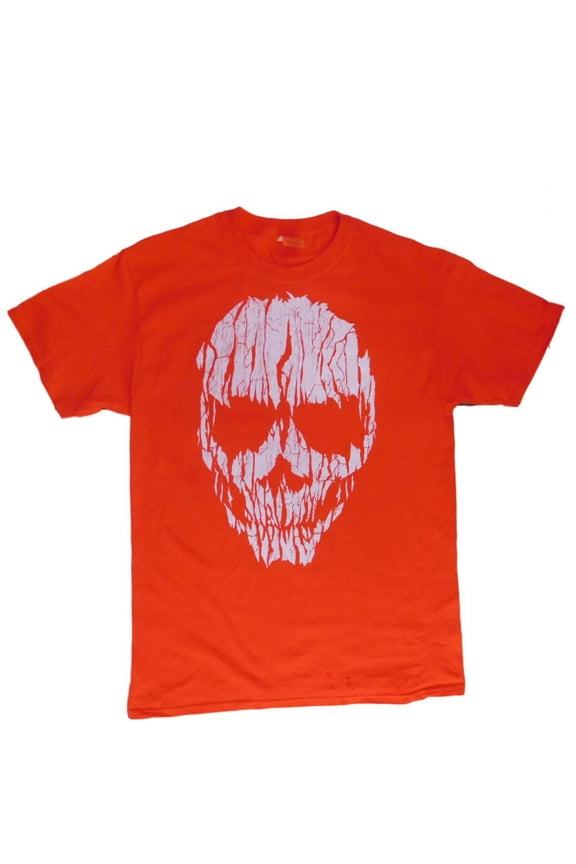 Mens Orange Shattered Skull Halloween T-Shirt Medium
