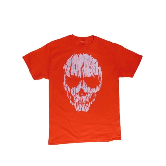 Mens Orange Shattered Skull Halloween T-Shirt Small