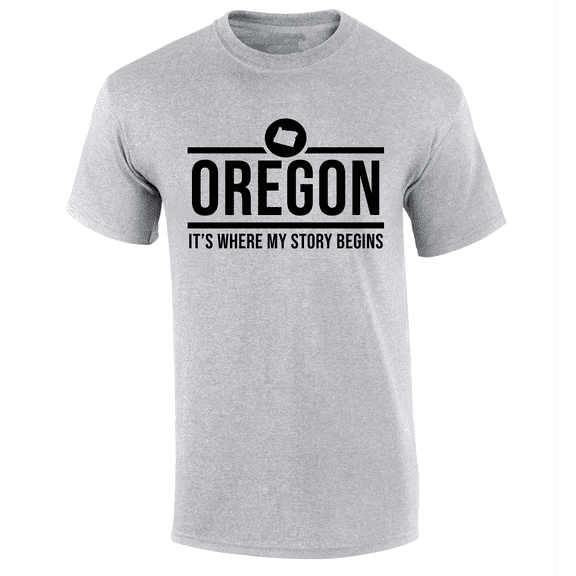 Mens Oregon Tshirt Oregon It's Where My Story Begins Short Sleeve T-shirt-Sports Grey-xxxl