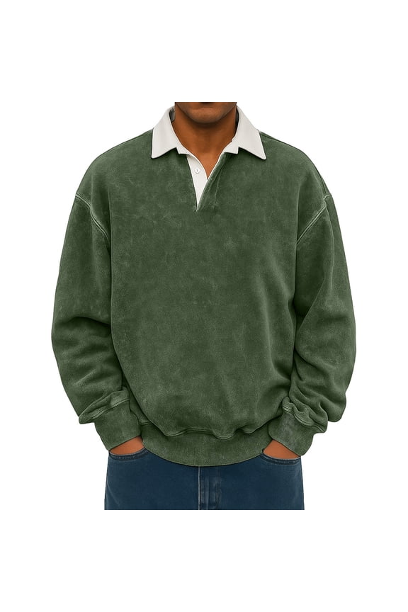 Mens Originals Fleece Polo Shirt, Garment Dyed Shirt for Men, Cotton Polo Shirt, Army Green M