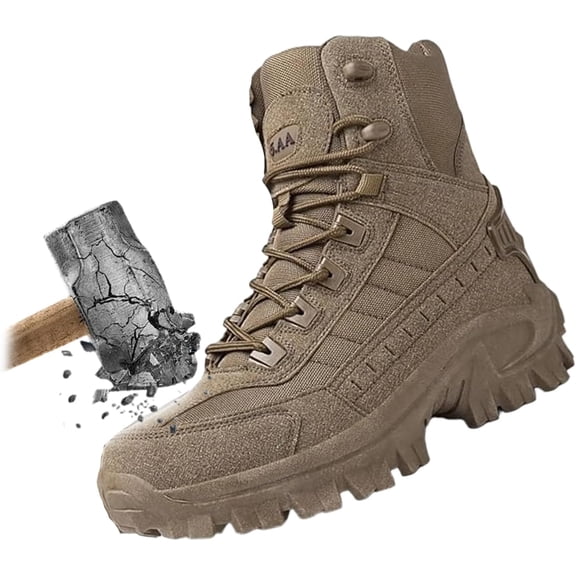 Mens Orthopedic Support Anti-Puncture Work Boots Waterproof Anti-Sprain Hiking Boots, Mens Orthopedic Support Non Slip Waterproof Side Zipper Outdoor Combat Boots ,Lightweight Comfortable(Khaki)