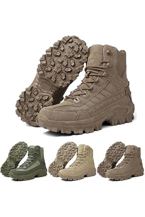 Mens Orthopedic Support Anti-Puncture Work Boots Waterproof Anti-Sprain Hiking Boots, Tactical Boots with Arch Support(Khaki)