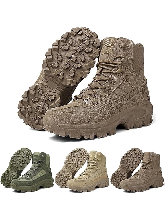 Mens Orthopedic Support Anti-Puncture Work Boots Waterproof Anti-Sprain Hiking Boots, Tactical Boots with Arch Support(Khaki)