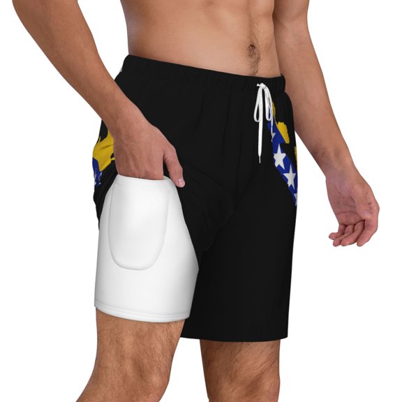 Mens Osnian Flag Map 2 in 1 Quick Dry Swim Trunks with Compression Liner Beach Shorts