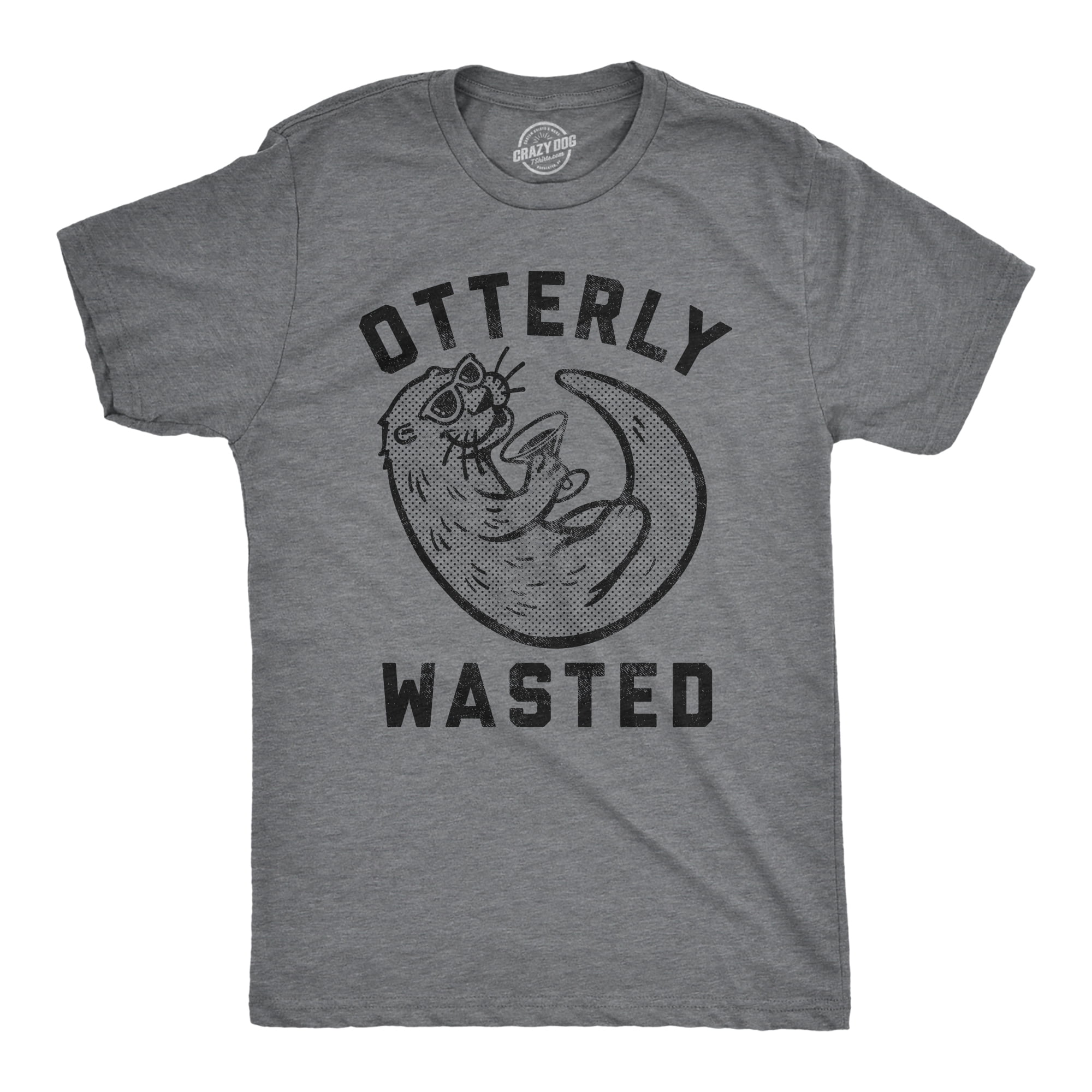 Mens Otterly Wasted T shirt Funny Sea Otter Drinking Beer Graphic