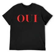 Mens Oui Shirt, French Slogan Cute Yes France T-Shirt Black Small