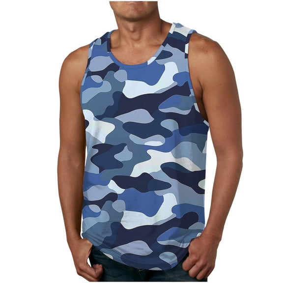 Mens Outdoor Camo Sleeveless Tops Muscle Cut Off T Shirt Bodybuilding Workout Tanks Casual Crewneck Military Shirts