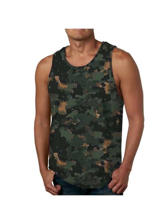 Mens Outdoor Camo Sleeveless Tops Muscle Cut Off T Shirt Bodybuilding Workout Tanks Casual Crewneck Military Shirts