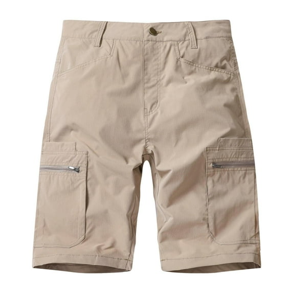 Mens Outdoor Casual Shorts Quick Dry Fishing Hiking Shorts Solid Zipper Button Pockets Shorts