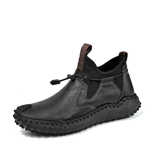 Mens Outdoor Hiking Boots Leather Casual Boots Lightweight Comfortable Bare Boots Slip Resistant Driving Boots Black 9 US