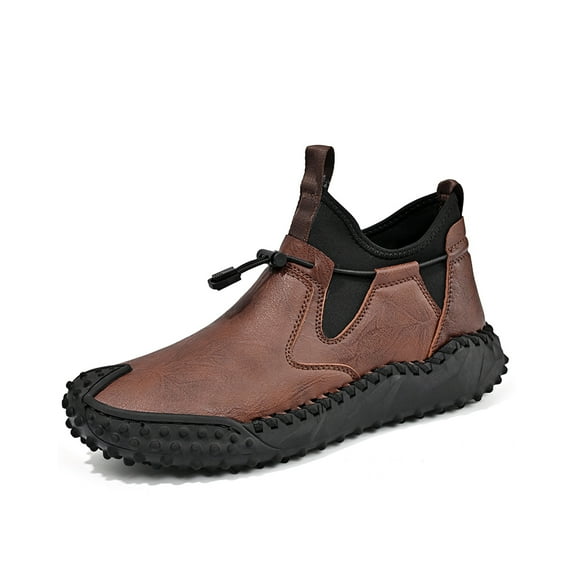 Mens Outdoor Hiking Boots Leather Casual Boots Lightweight Comfortable Bare Boots Slip Resistant Driving Boots Brown 9 US