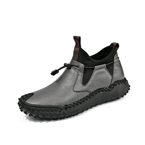 Mens Outdoor Hiking Boots Leather Casual Boots Lightweight Comfortable Bare Boots Slip Resistant Driving Boots Gray 11 US