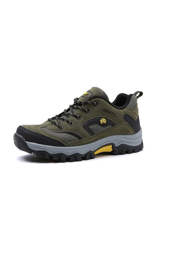 Mens Outdoor Hiking Shoes Breathable Anti-slip Sneakers Low Top Trekking Off-road Shoes Thick Bottom Shockproof Green 10.5 US