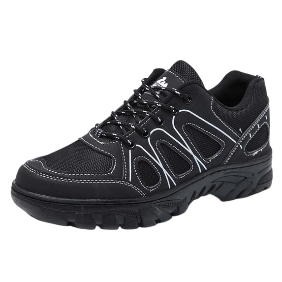 Mens Outdoor Hiking Shoes, Breathable Mesh PU Faux Leather Upper, Non Slip Rubber Sole, Lightweight Shock Absorbing Trail Sneakers for Men Black,Size 6.5