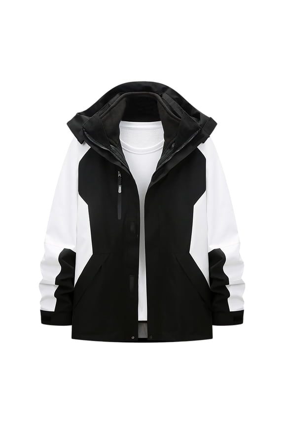 Mens Outdoor Jacket 3 In 1 Detachable Hooded Stand Collar Full Zip Color Block Coat Casual Cargo Outwear With Pockets (M, Gray)