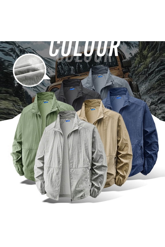 Mens Outdoor Jackets Big and Tall Hooded Long Sleeve Sun Protection Jackets with Pockets Casual Lightweight Sportswear Cargo Jackets Gifts for Men Dark Blue L