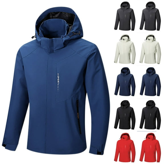 Mens Outdoor Jackets Big and Tall Hooded Waterproof Windproof Long Sleeve Rain Jackets Sportwear with Pockets for Outdoor Hiking Travel Gifts for Men Black 3XL