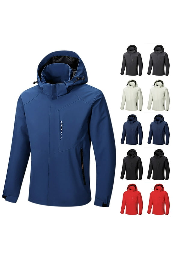 Mens Outdoor Jackets Big and Tall Hooded Waterproof Windproof Long Sleeve Rain Jackets Sportwear with Pockets for Outdoor Hiking Travel Gifts for Men White L