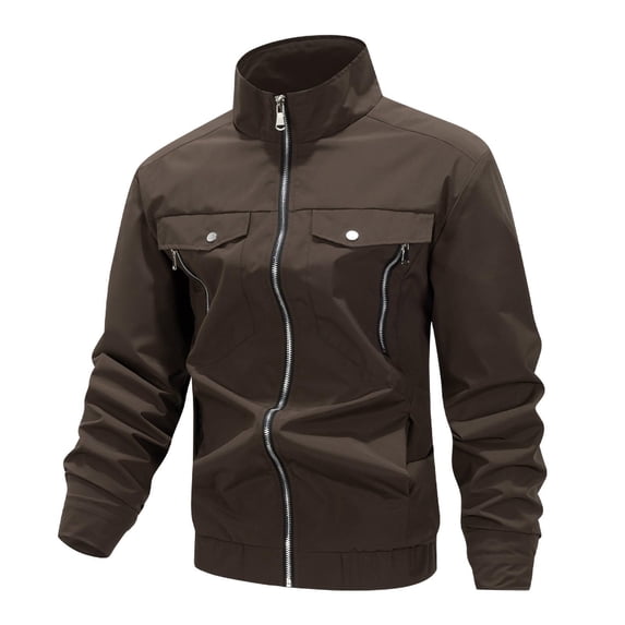 Mens Outdoor Jackets Lightweight Hiking Windproof Zip Up Tactical Jackets Casual Long Sleeve Workout Gym Cargo Coat