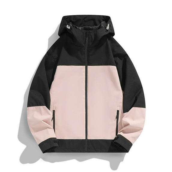 Mens Outdoor Jackets Waterproof Windproof Hooded Full Zip Windbreaker Color Block Sports Fitness Outwear With Zipper Pockets (S, Hot Pink)