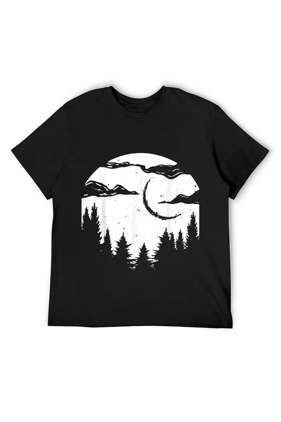 Mens Outdoor Nature Clouds Trees Hiking Abstract Scenery T-Shirt Black