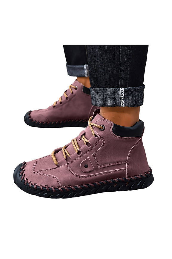 Mens Outdoor Sport Barefoot Walking Hiking Fashion Sneakers Anti Slip Protective Toe Stitching Leather Combat Boots Ankle Booties Casual Shoes
